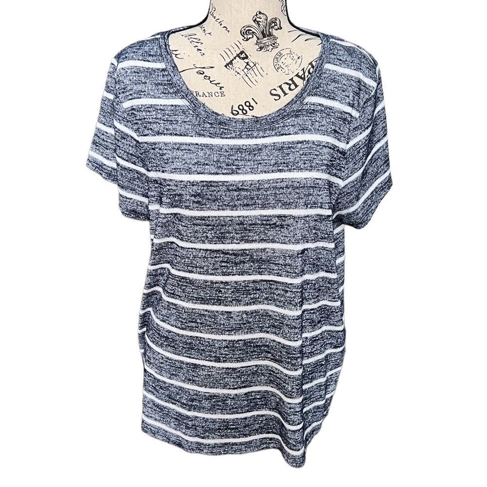 Market & Spruce Women’s Hi-Lo Tunic Knit Blue and White Striped Top Size Large